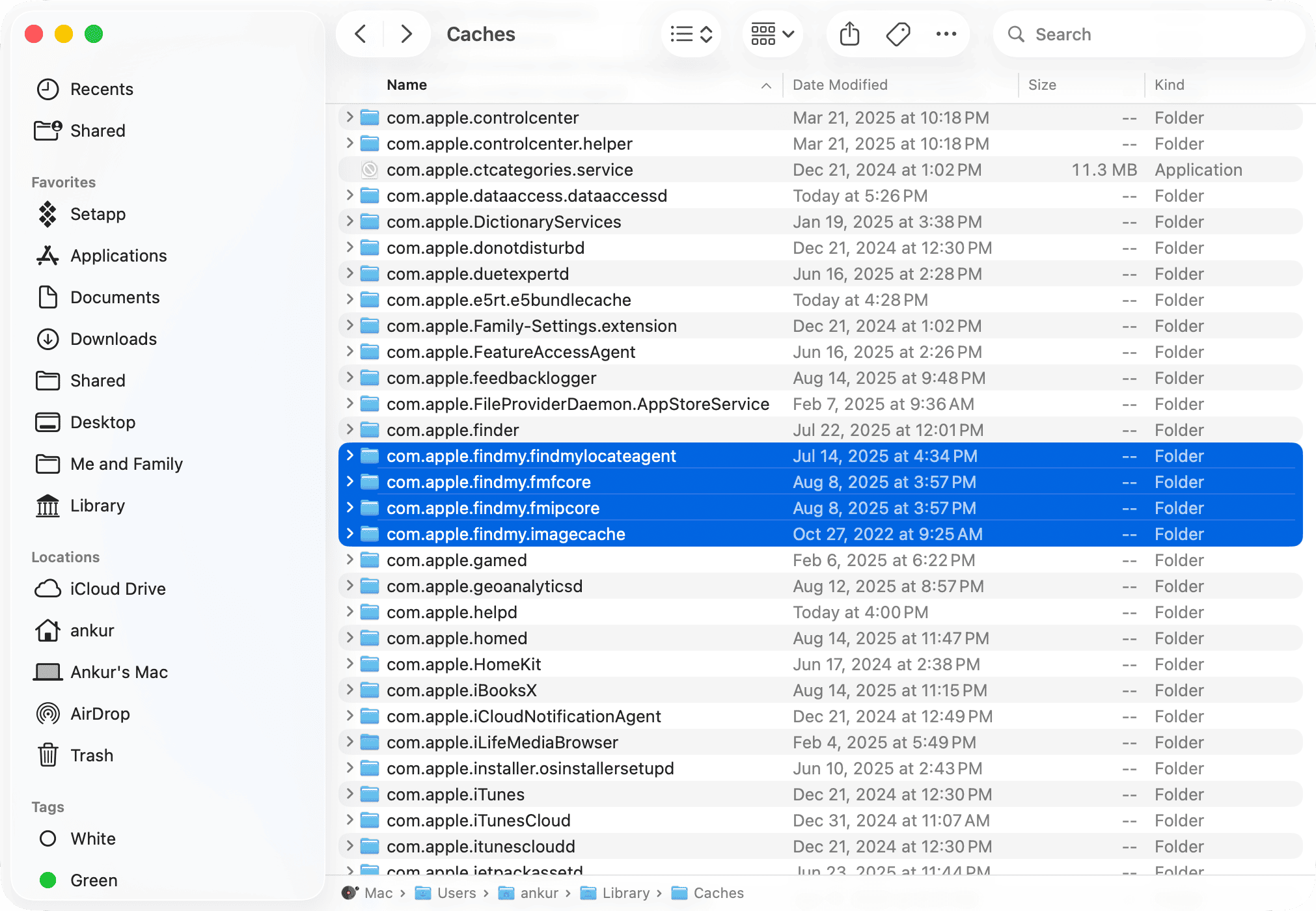 Finden Sie meine Cache -Ordner auf dem Mac