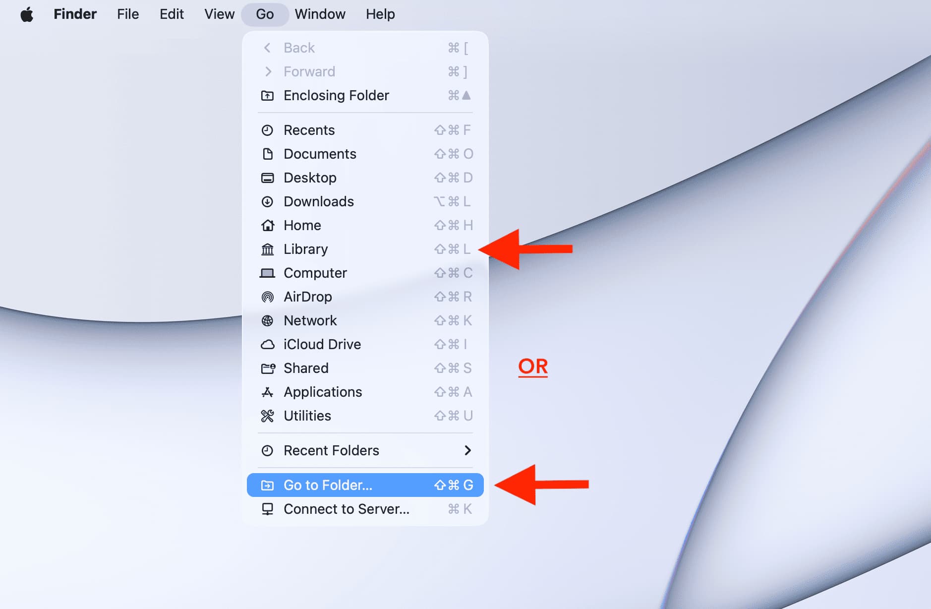 GO -Option im Findermenü auf dem Mac