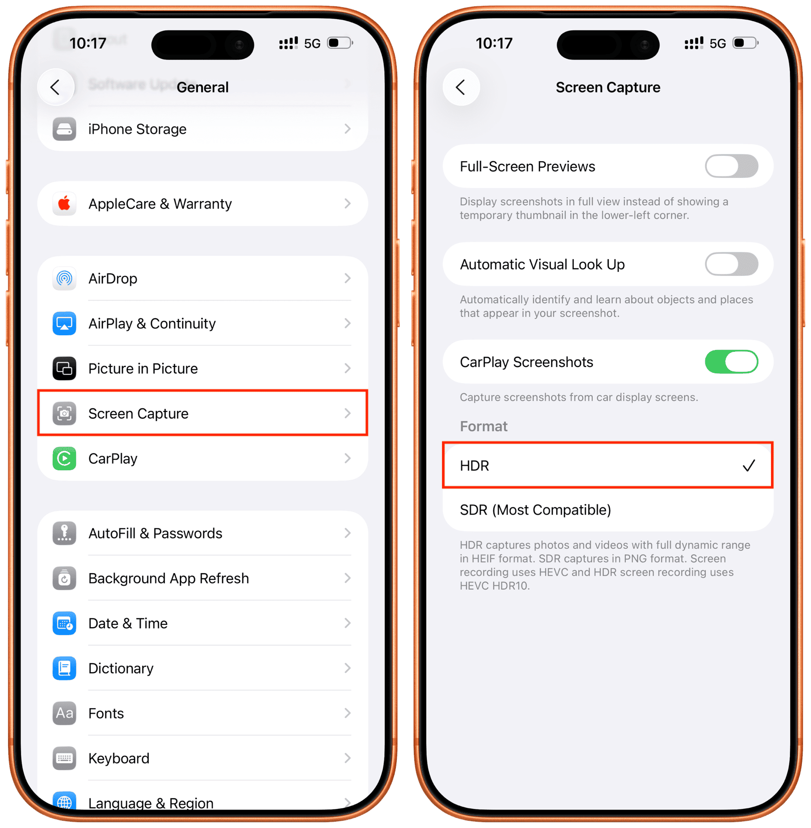 HDR -Screenshots auf dem iPhone