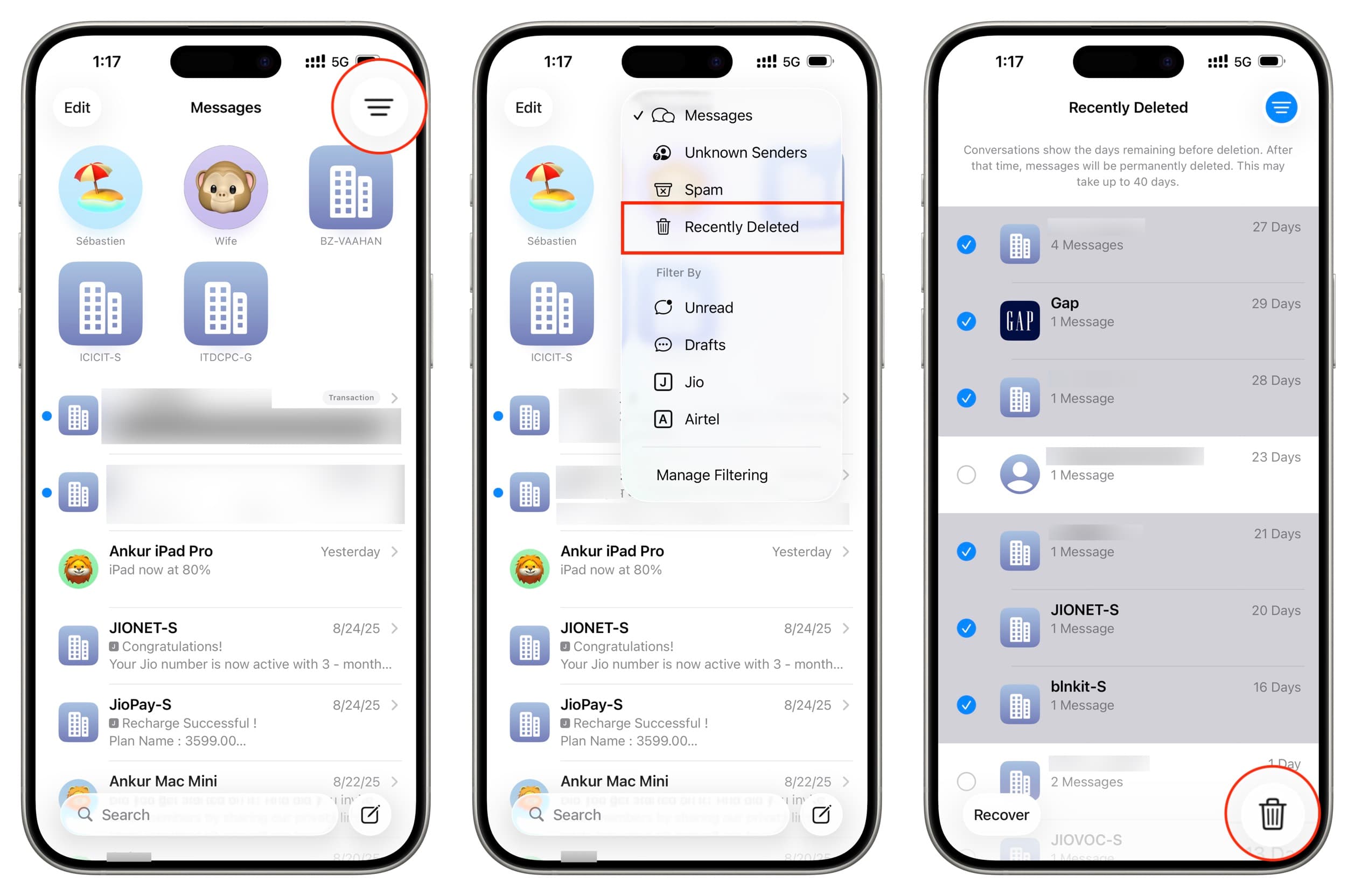 Permanently deleting texts from iPhone Messages app