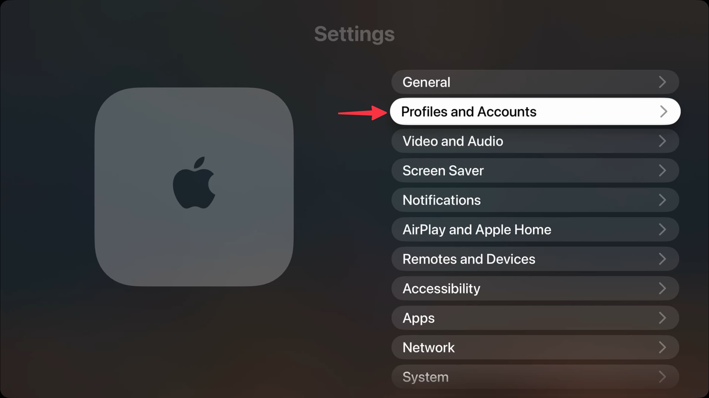 Profile und Konten in Apple TV -Einstellungen