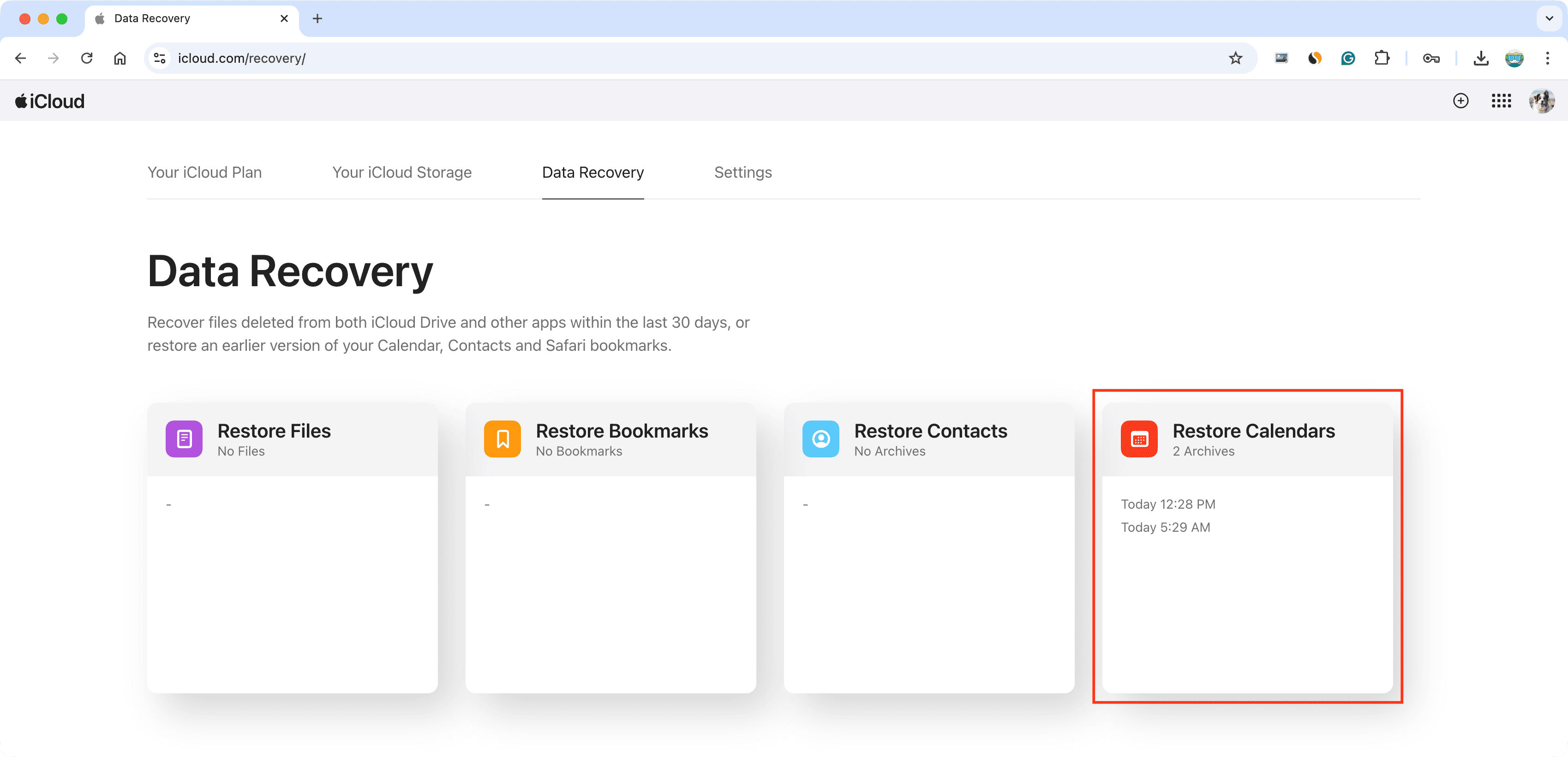 Stellen Sie die Kalenderoption auf iCloud wieder her