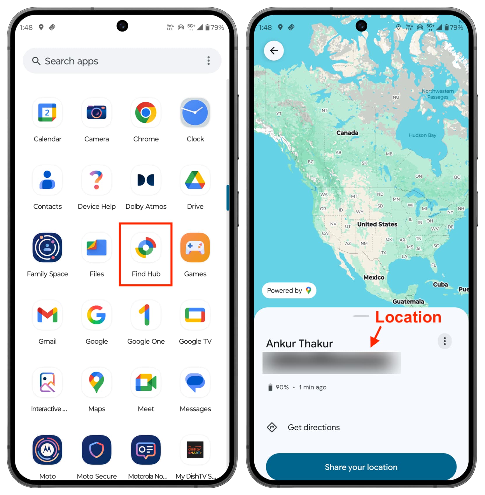 IPhone -Standort in der Find Hub -App auf Android Phone sehen