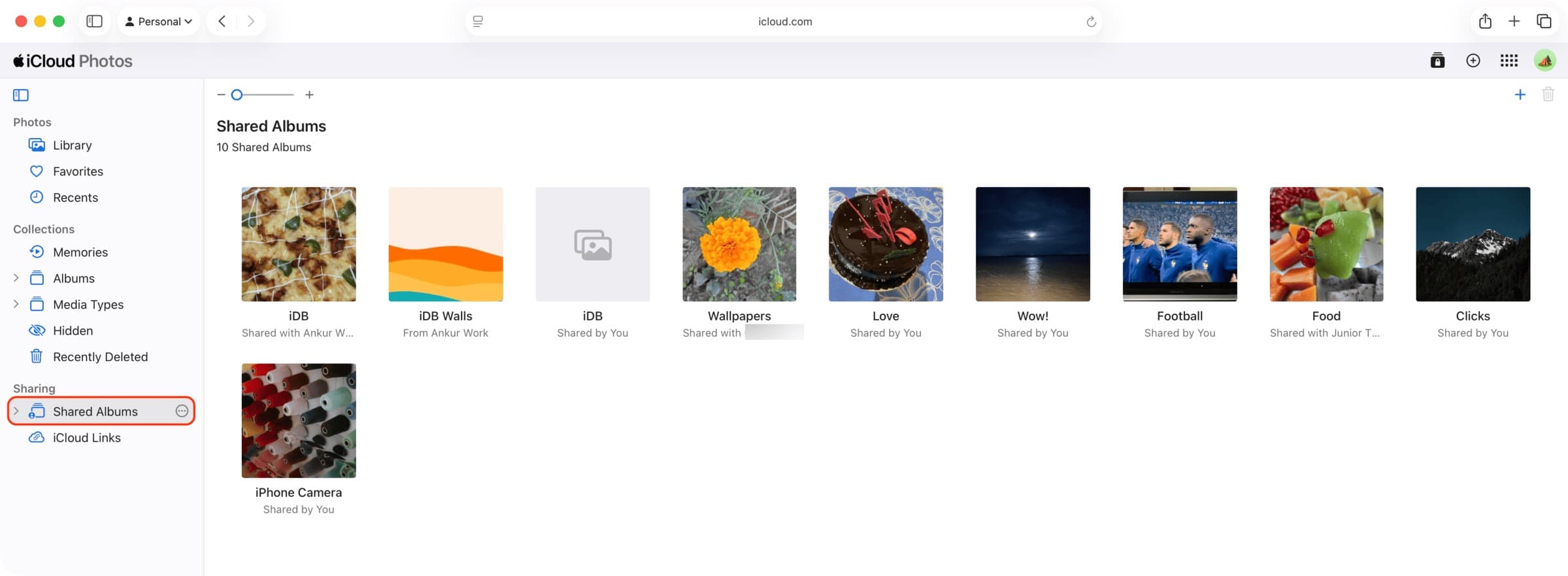 Gemeinsame Alben auf iCloud im Webbrowser