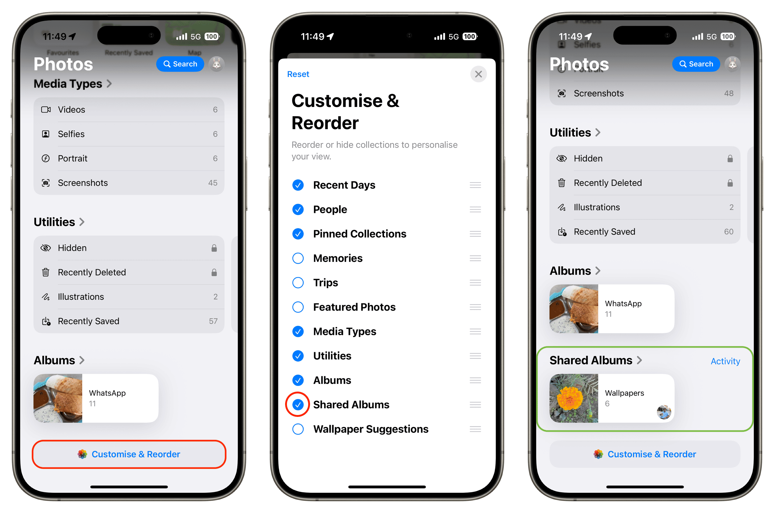 Anzeigen gemeinsamer Alben in der iPhone -Fotos App