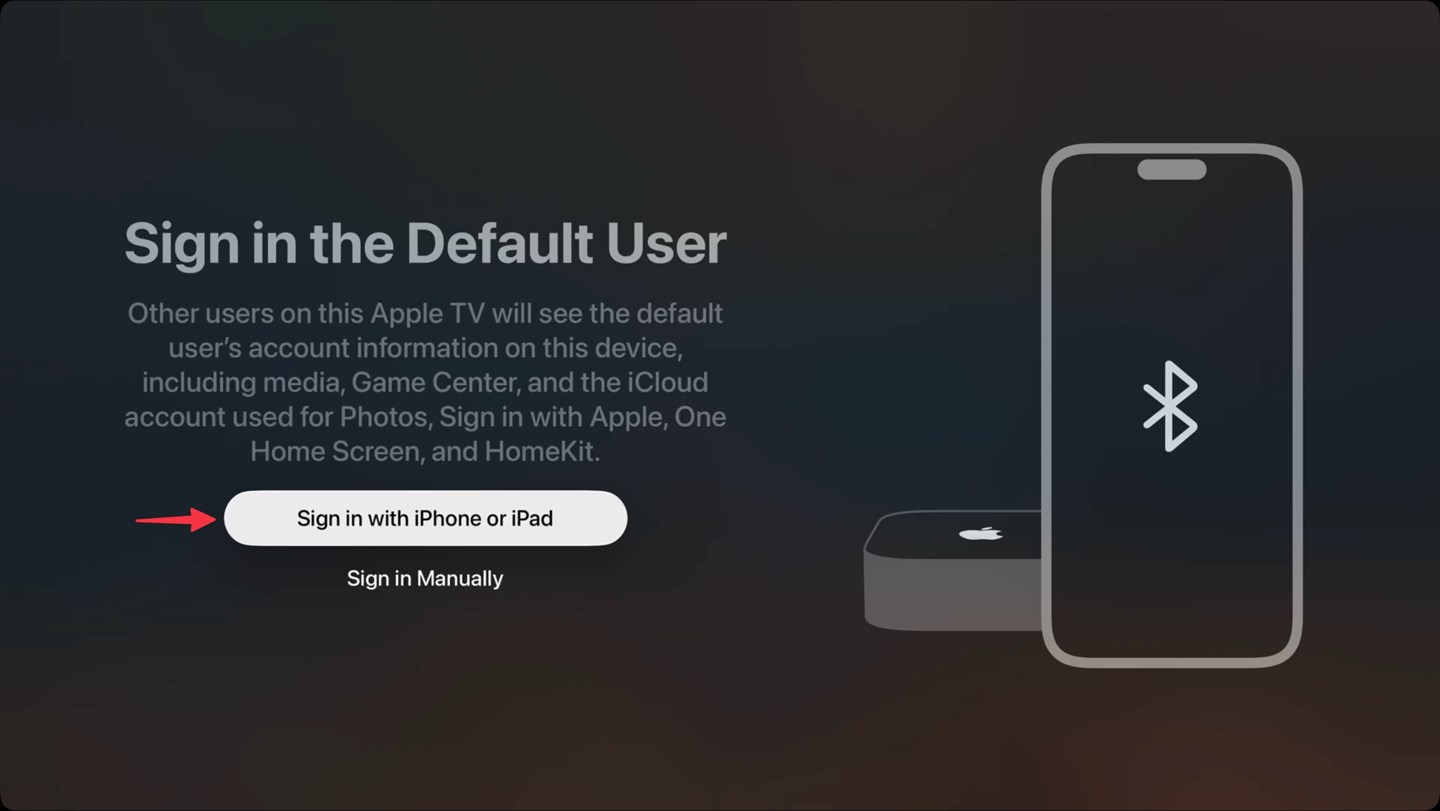 Melden Sie sich im Standardbenutzer auf Apple TV an