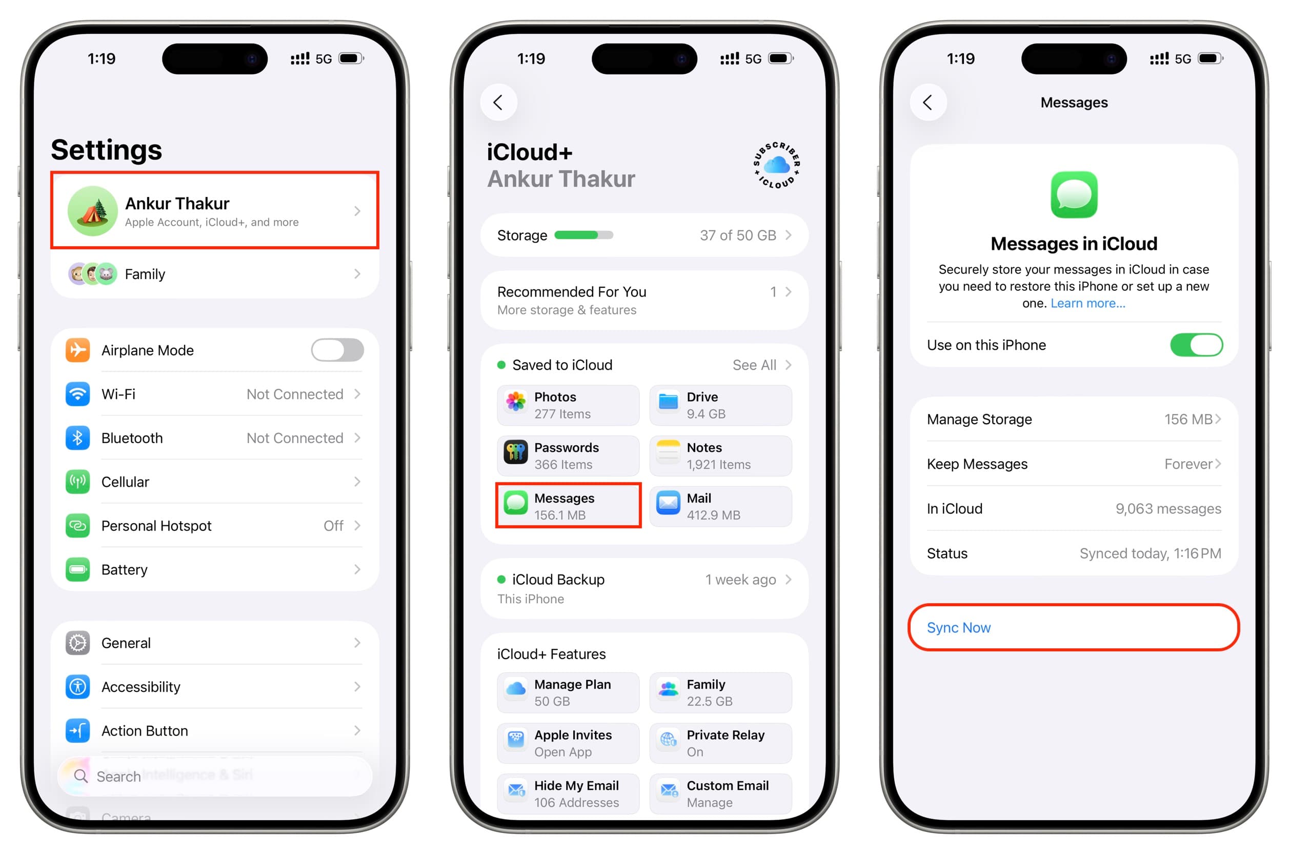 Syncing iCloud Messages on iPhone