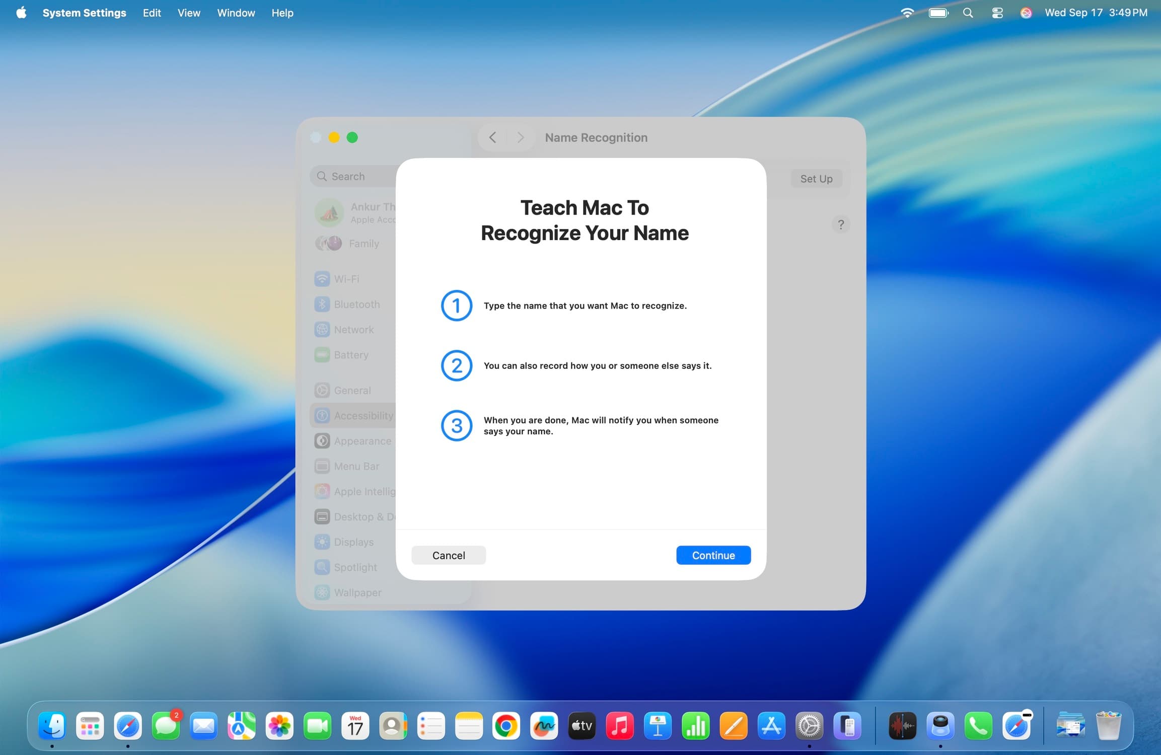 Unterrichten Sie Mac, um Ihren Namen zu erkennen