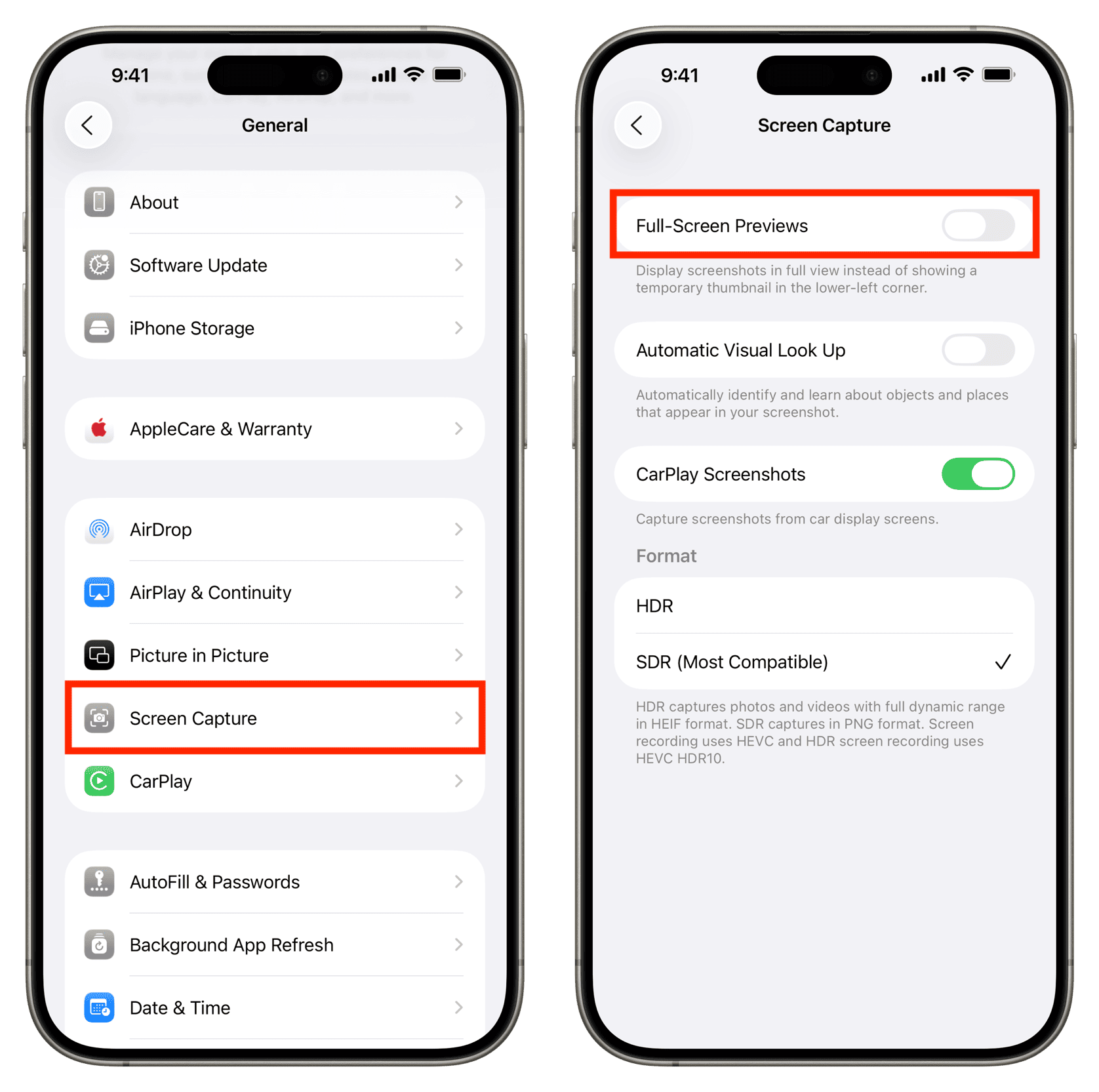 Schalten Sie die Voransichten für Bildschirm für Screenshots auf dem iPhone aus