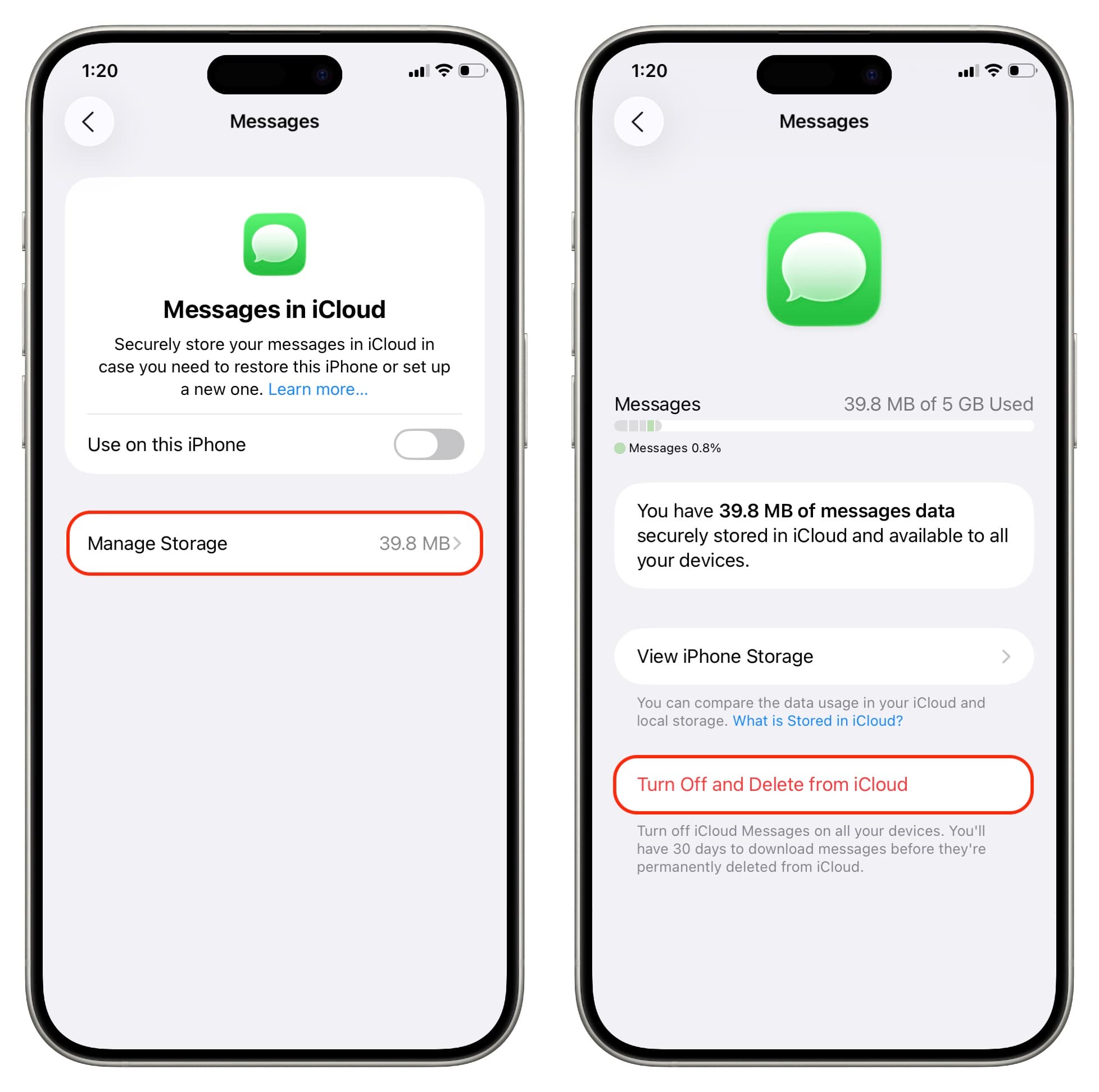 Turn off and delete messages from iCloud on iPhone