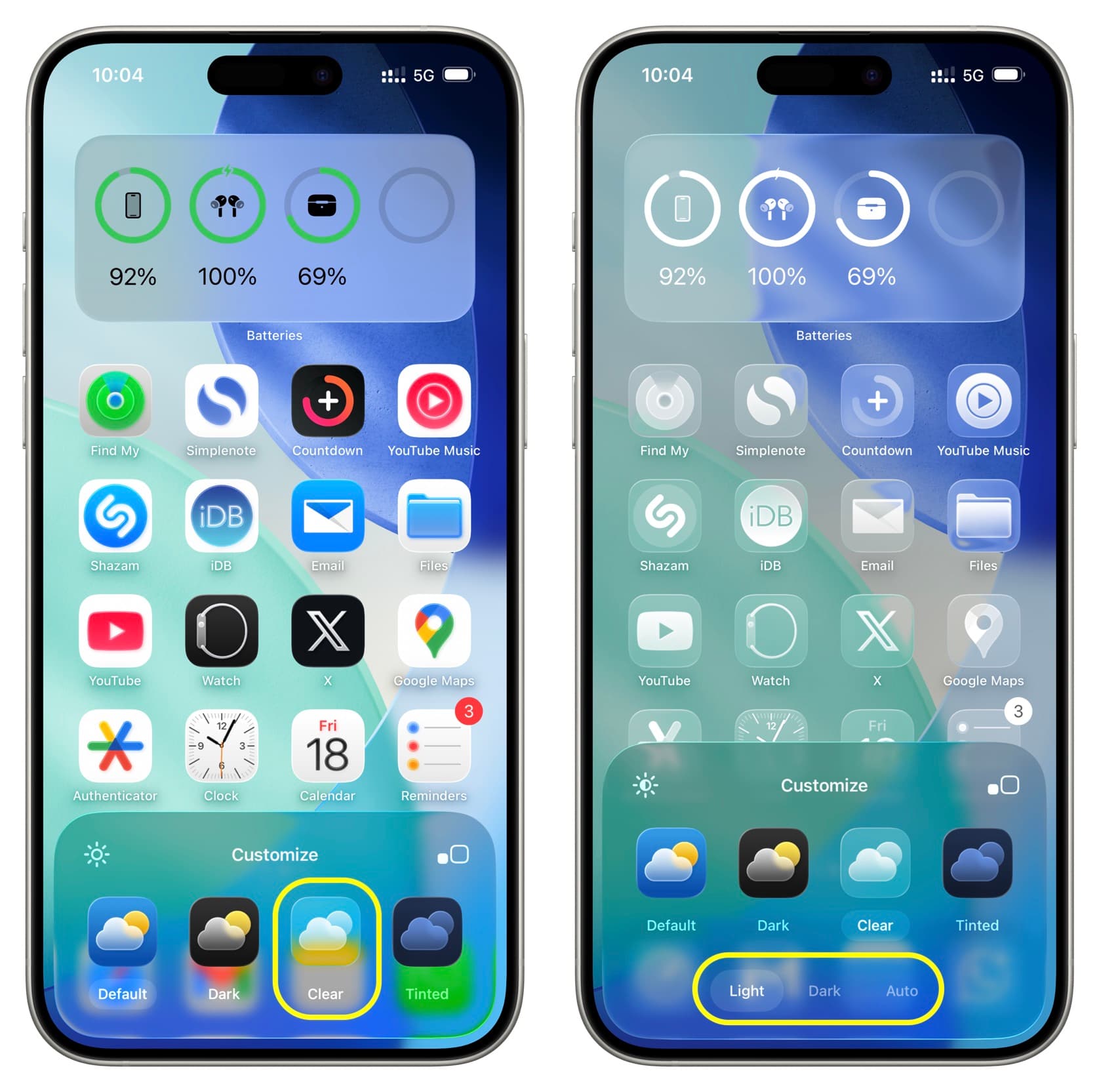 Verwenden klarer App -Symbole auf dem iPhone -Startbildschirm