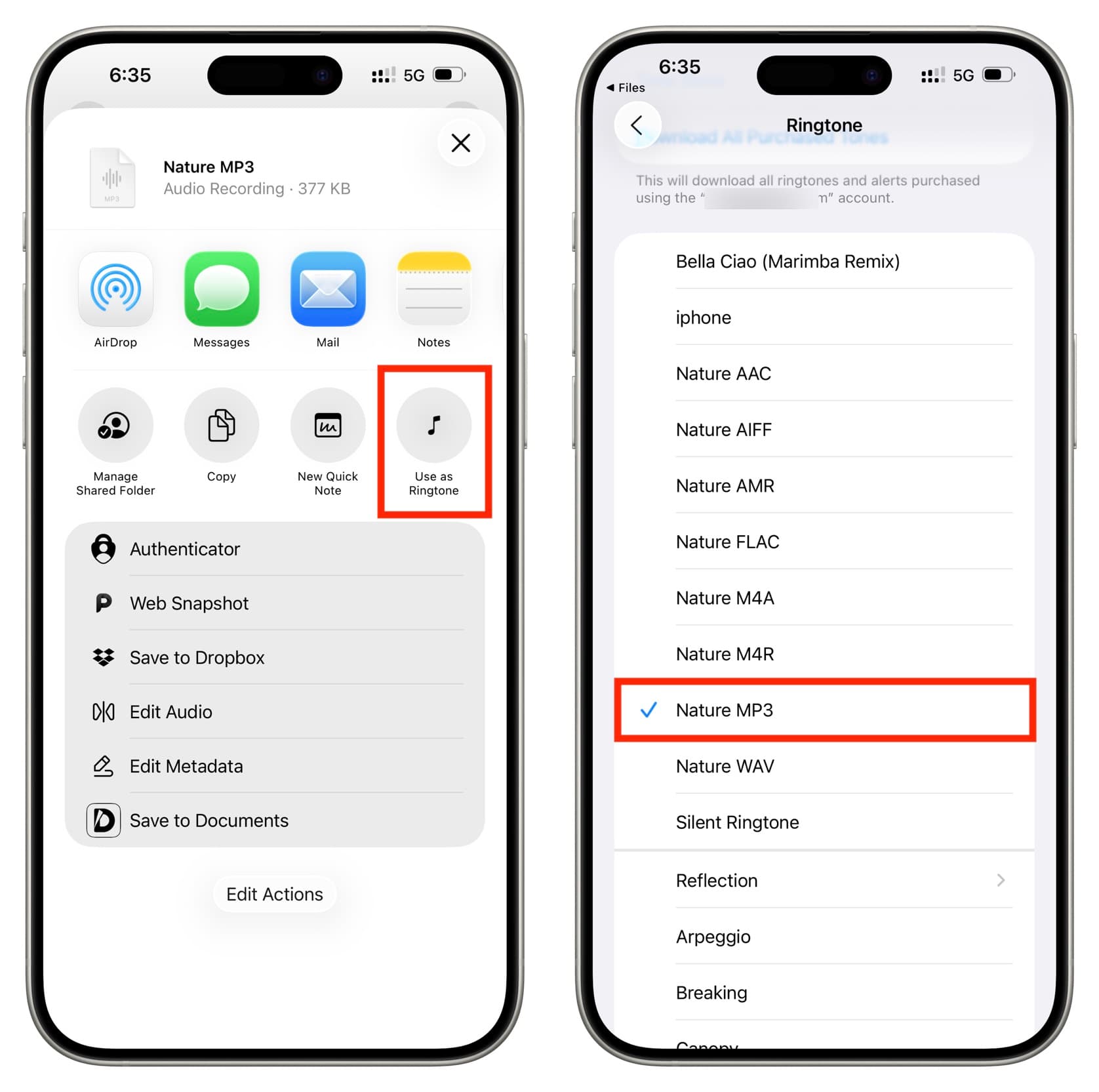 Verwenden einer Audiodatei als Klingelton in iOS 26