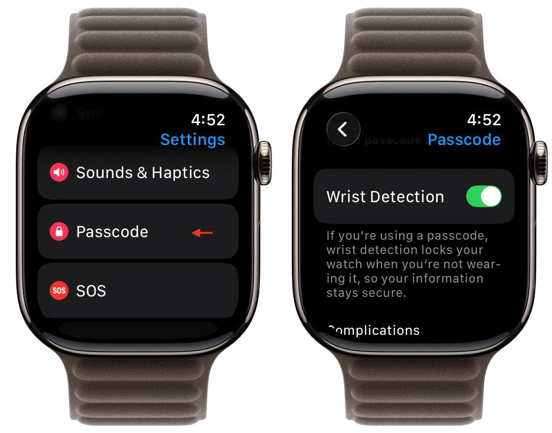 Handgelenkserkennung auf Apple Watch aktiviert