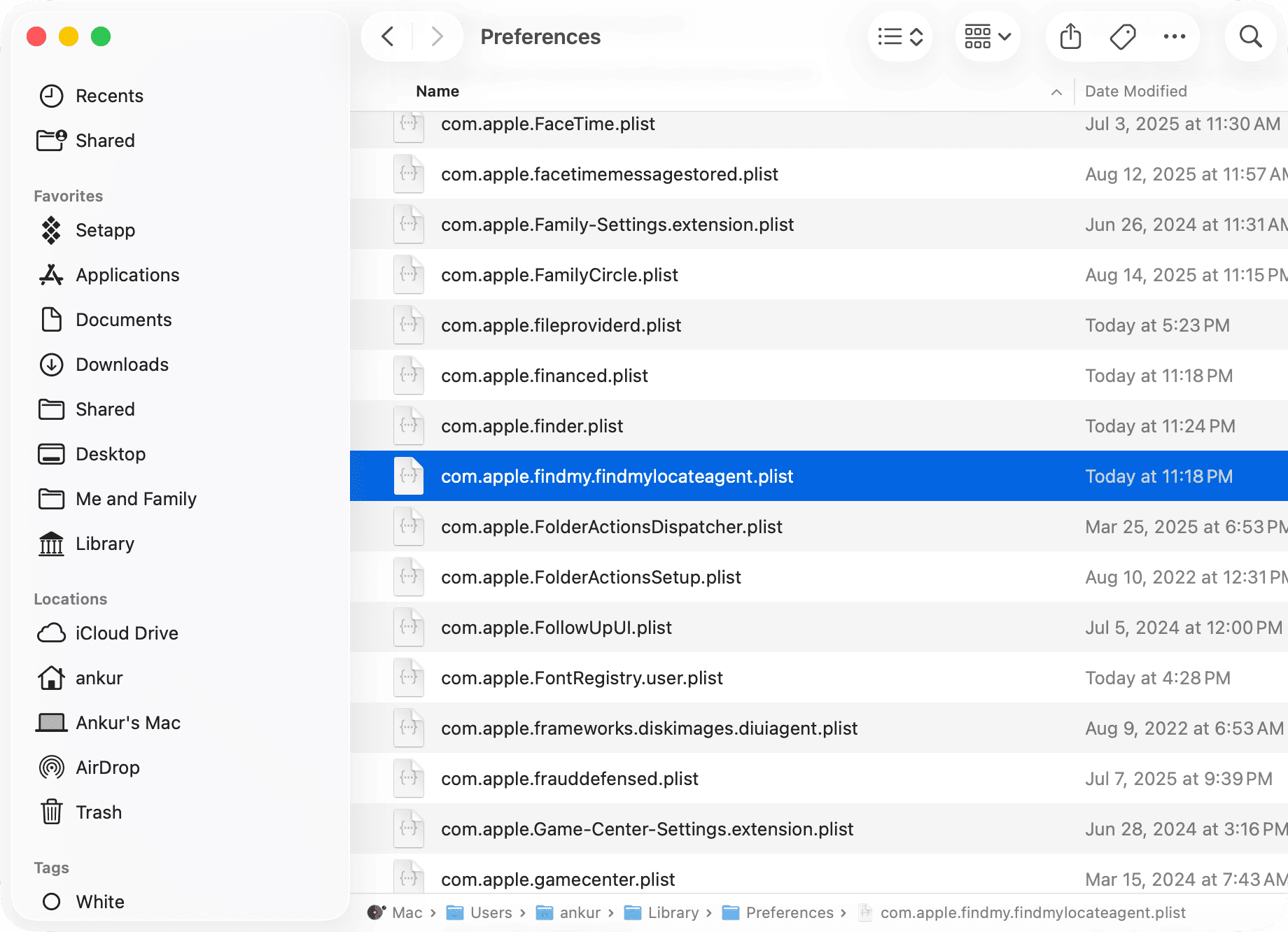 findmy.findmylocateAgent.plist -Datei auf Mac