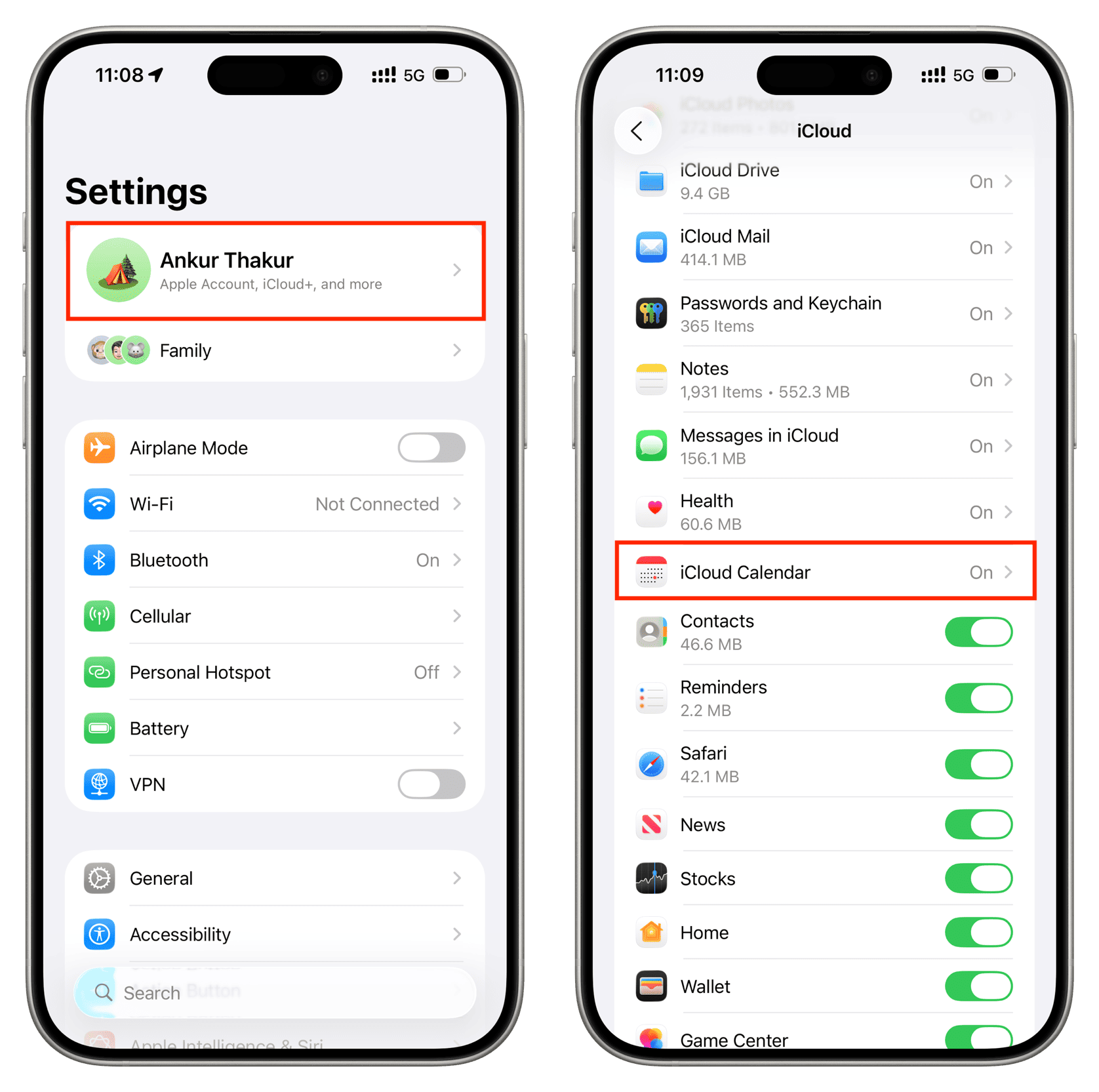 iCloud -Kalender aktiviert auf dem iPhone