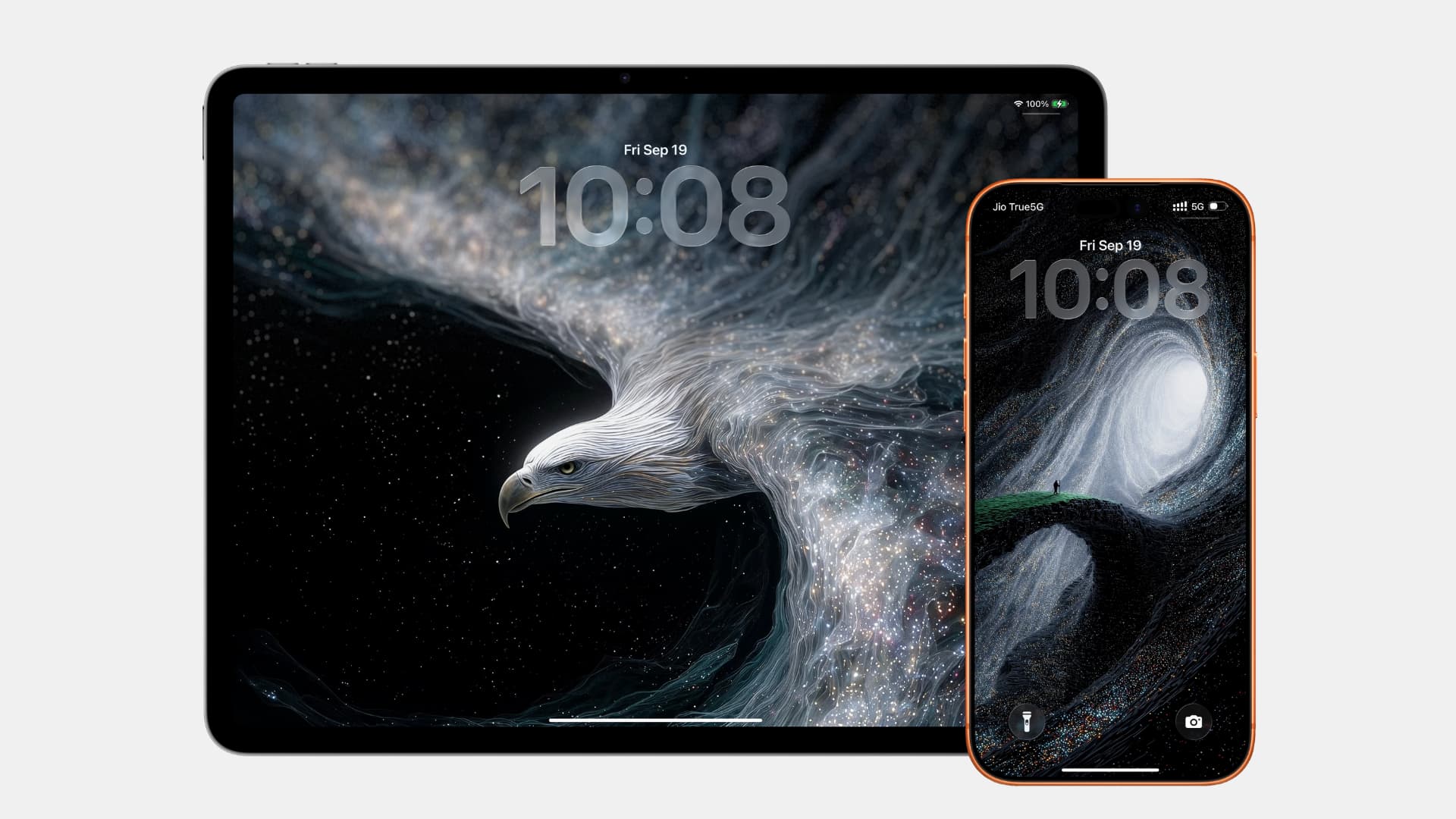 iPhone- und iPad -Sperrbildschirm mit dunklem Hintergrundbild