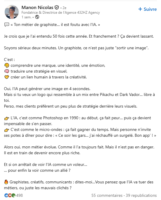 Post LinkedIn Le Métier de Graphiste Est Foutu avec l'a