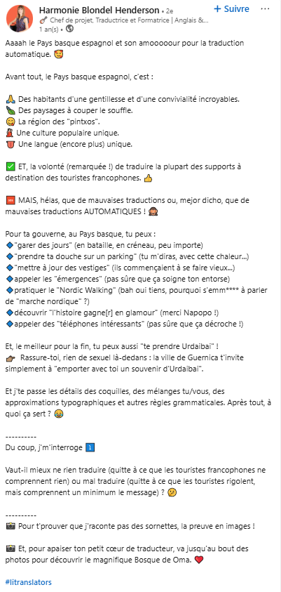 Post LinkedIn Qui Rassemble Plusieurs Traduktionen Automatik Drôles Trouvées au zahlt Basque