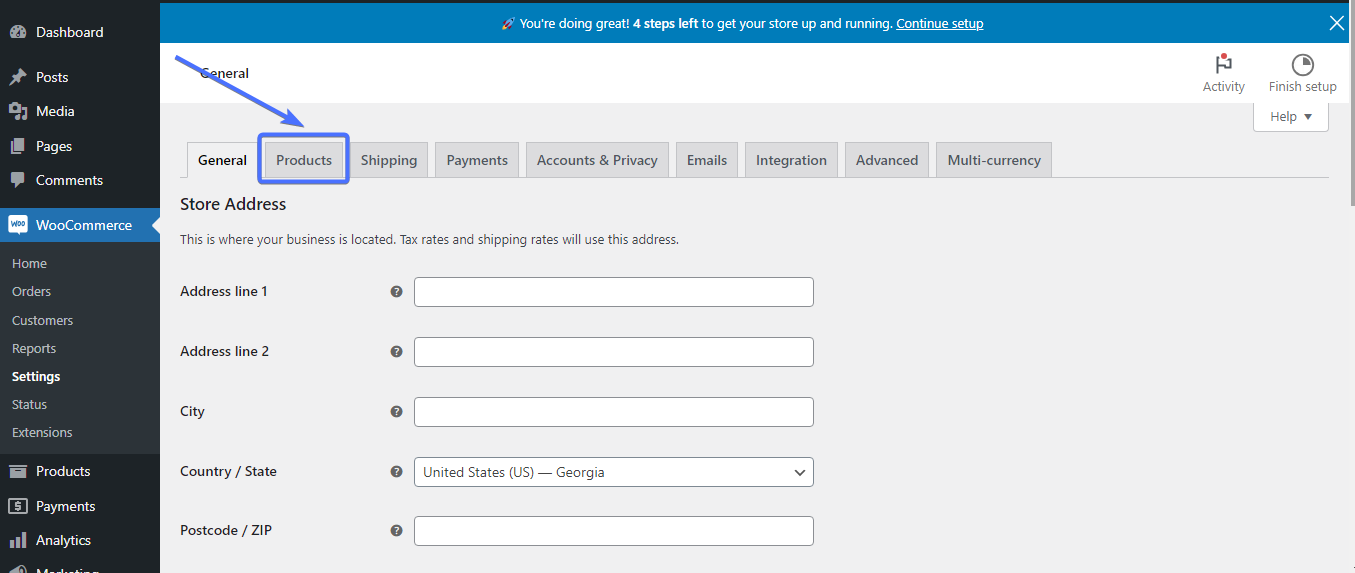 WooCommerce -Einstellungen Seite