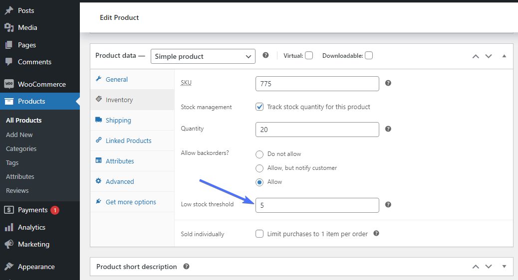 Woocommerce -Inventar eingerichtet