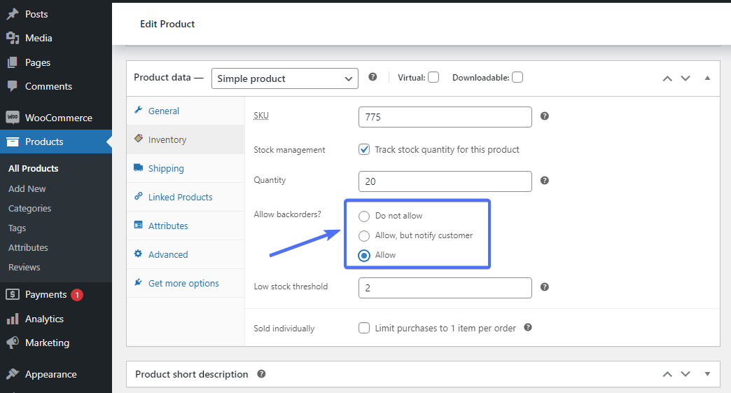 Woocommerce -Inventar eingerichtet