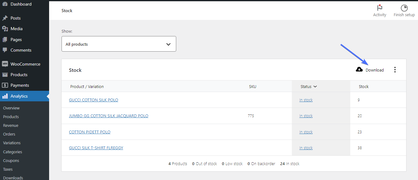 WooCommerce -Aktienbericht