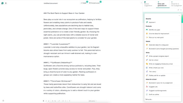 Texte Généré Par Grammarly en réponse à un prompt Demandant unartikel