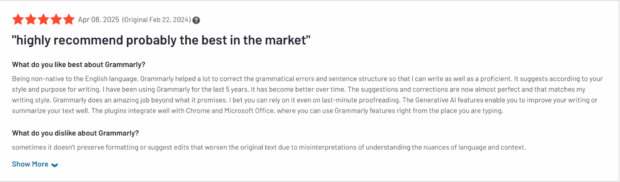 Avis Client qui Repuses Vivement Grammarly, L'Un Des Meilleurs Outils Sur Le Marché à Ses Yeux