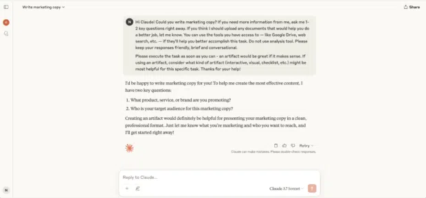 prompt y resultado de la redacción de un Copy Para Marketing en Claude AI