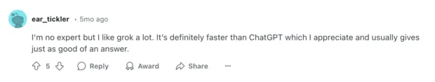 Opinión de grok que dice que es más rápido que chatgpt
