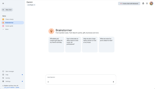 Schnittstelle de Brainstorming Dans Google Gemini