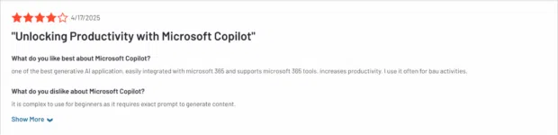 Opinión de 4 Estrellas Titulada: „DeSbloqueaando La Productivadad Microsoft Copilot“