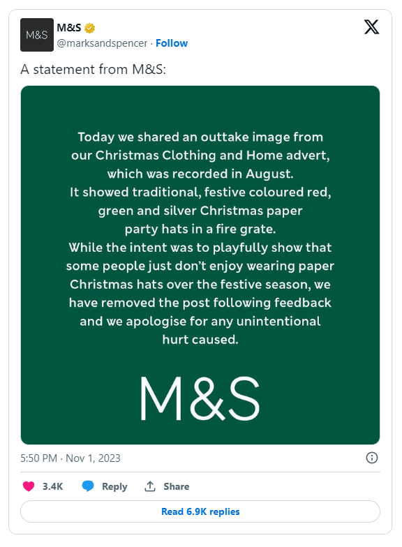 Marks & Spencer SE Disculpa Públicamente y Da Explicaciones Sobre Los Colores Utilizados en una publicación de la temporada navideña