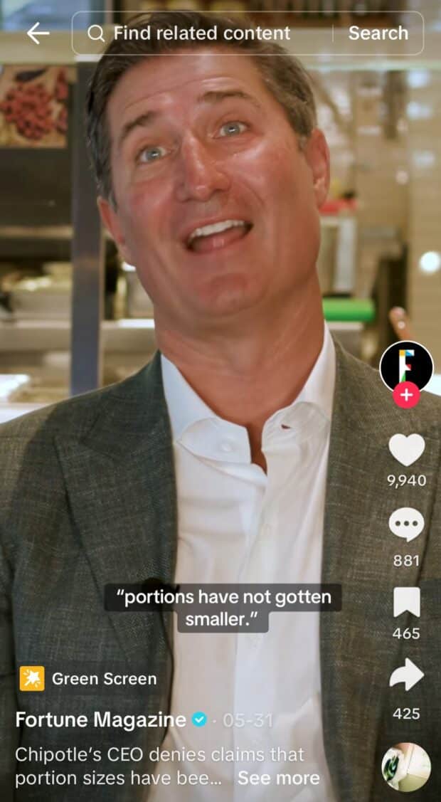 ídeo explicativativo del -CEO De Chipotle Desmintiendo Los Gerücht Sobre Raciones Más Pequeñas