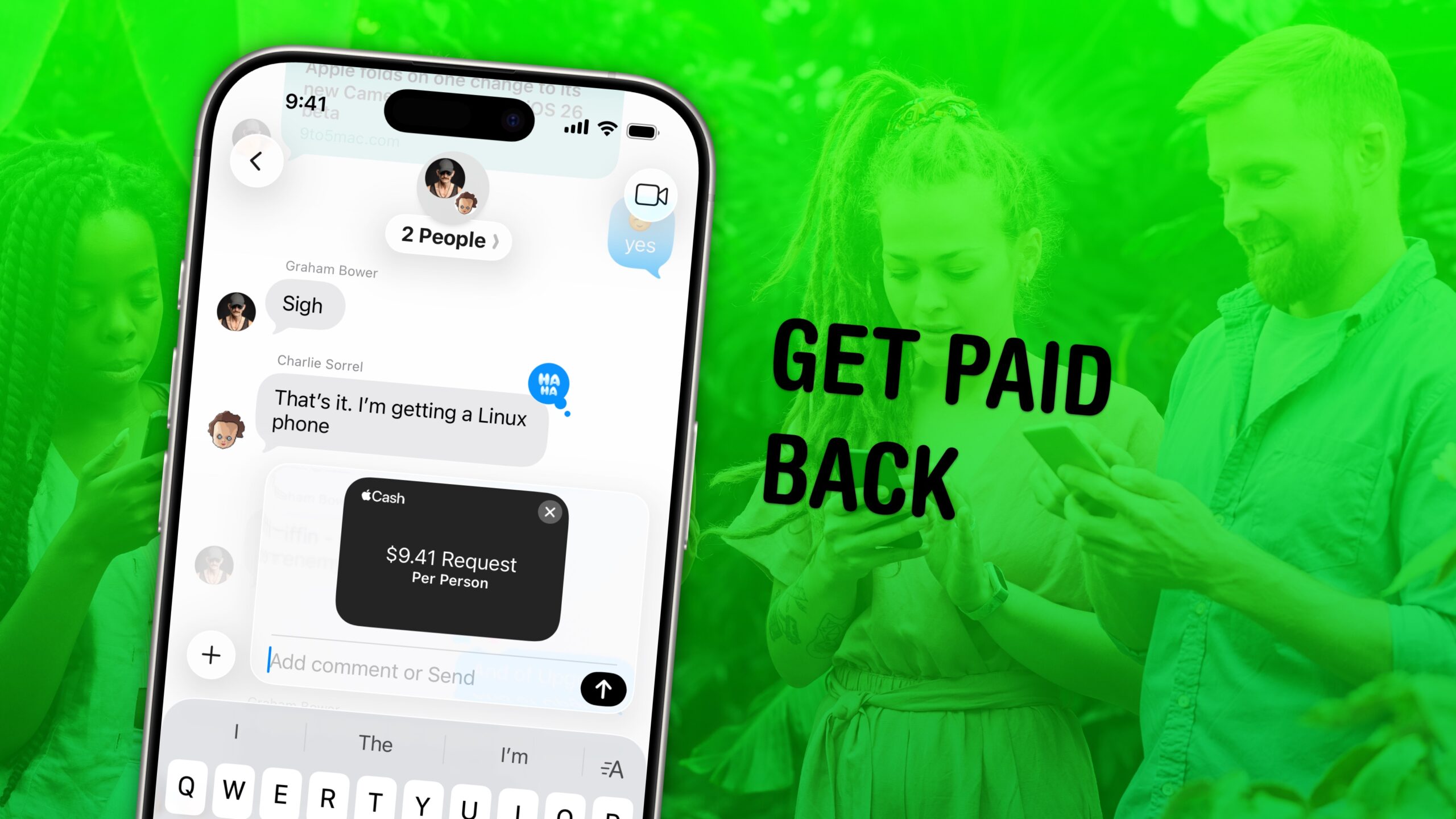 Erhalte von allen, die Apple Cash in einem Gruppenchat nutzen, eine Rückerstattung