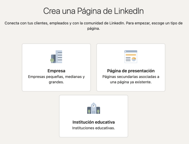 Erstellen Sie eine LinkedIn-Seite, ein Unternehmen, eine Präsentationsseite oder eine Bildungseinrichtung