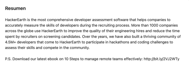 Lebenslauf von HackerEarth auf LinkedIn