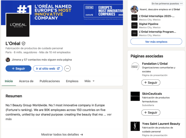 LinkedIn-Seite von L'Oreal