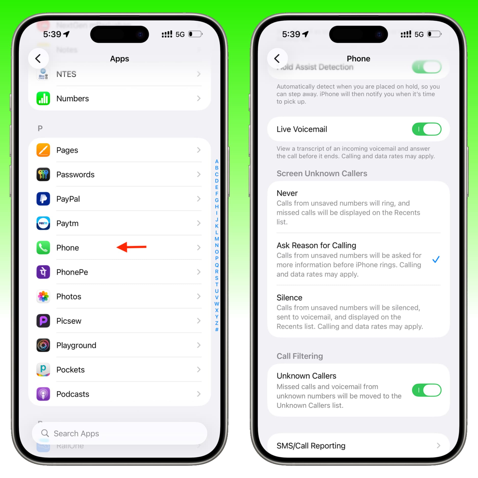 Fragen Sie unbekannte Anrufer auf dem iPhone nach dem Grund für den Anruf