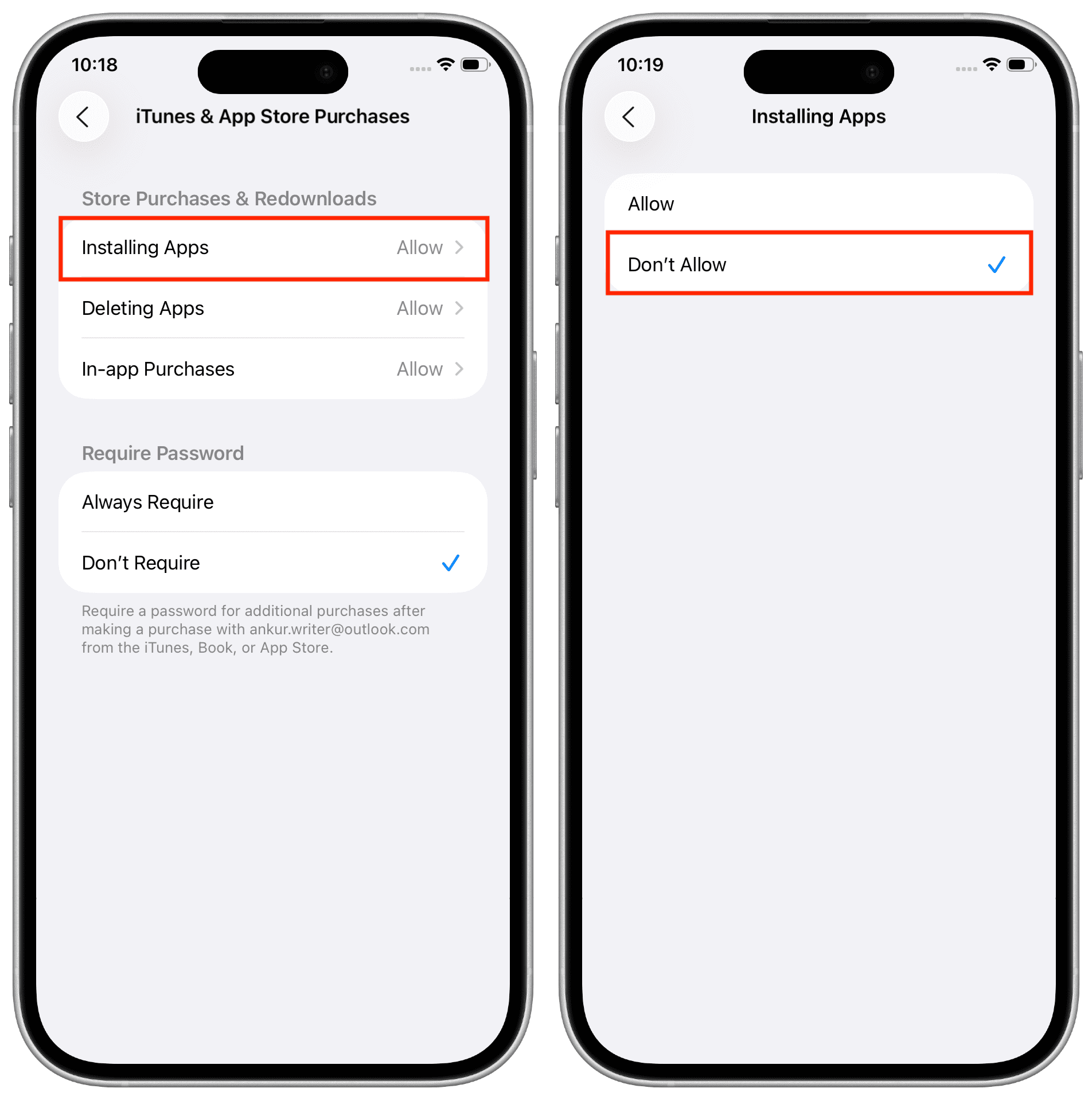 Blockierung der App -Installation auf dem iPhone von Child