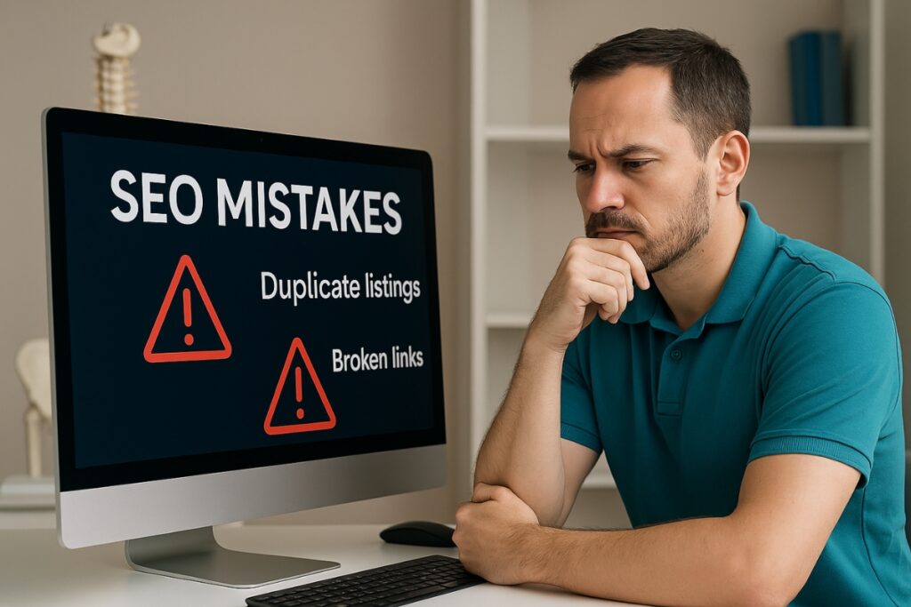 Chiropraktiker überprüft Website-Fehler und Inkonsistenzen bei lokalen Einträgen, die der Suchmaschinenoptimierung schaden.