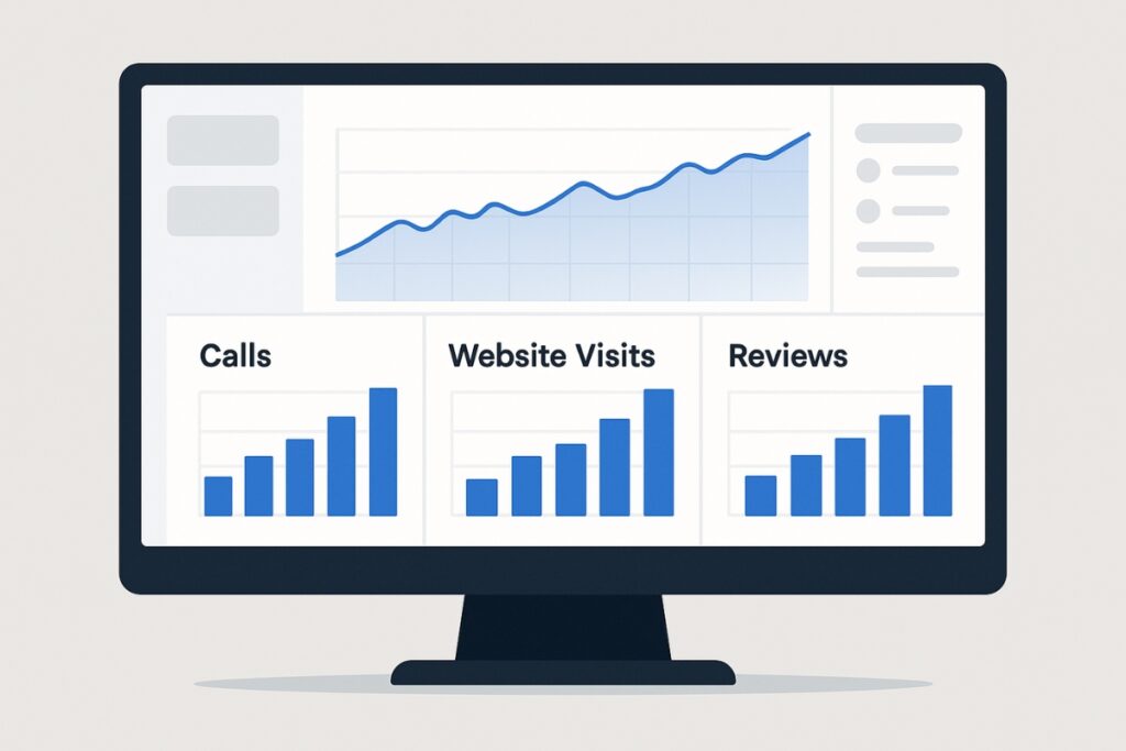 Google Analytics-Dashboard zur Verfolgung der lokalen SEO-Leistung und des lokalen SEO-Wachstums für eine Chiropraktikklinik.