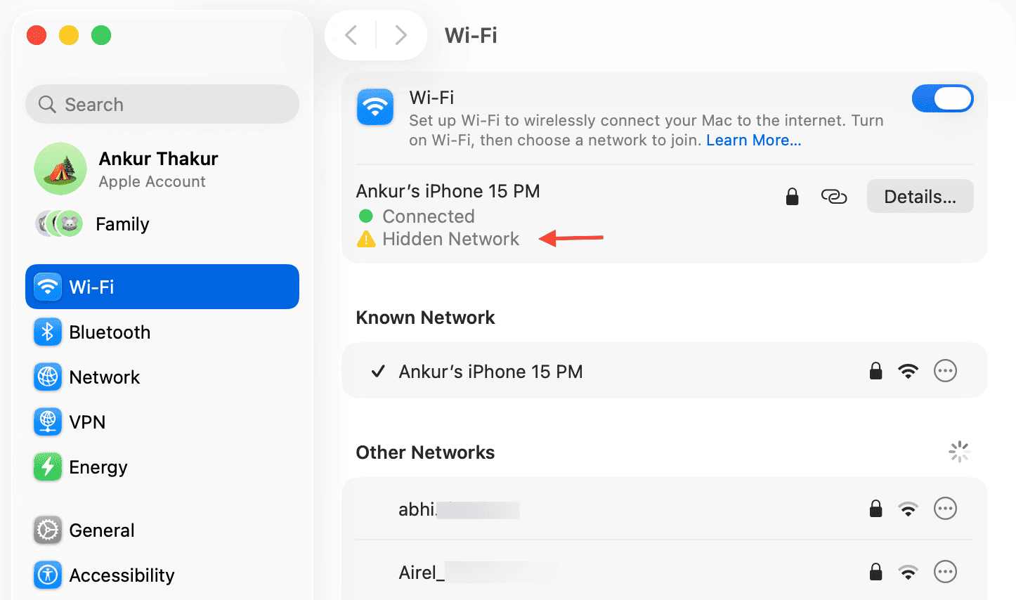Verstecktes Netzwerk in den WLAN-Einstellungen des Mac
