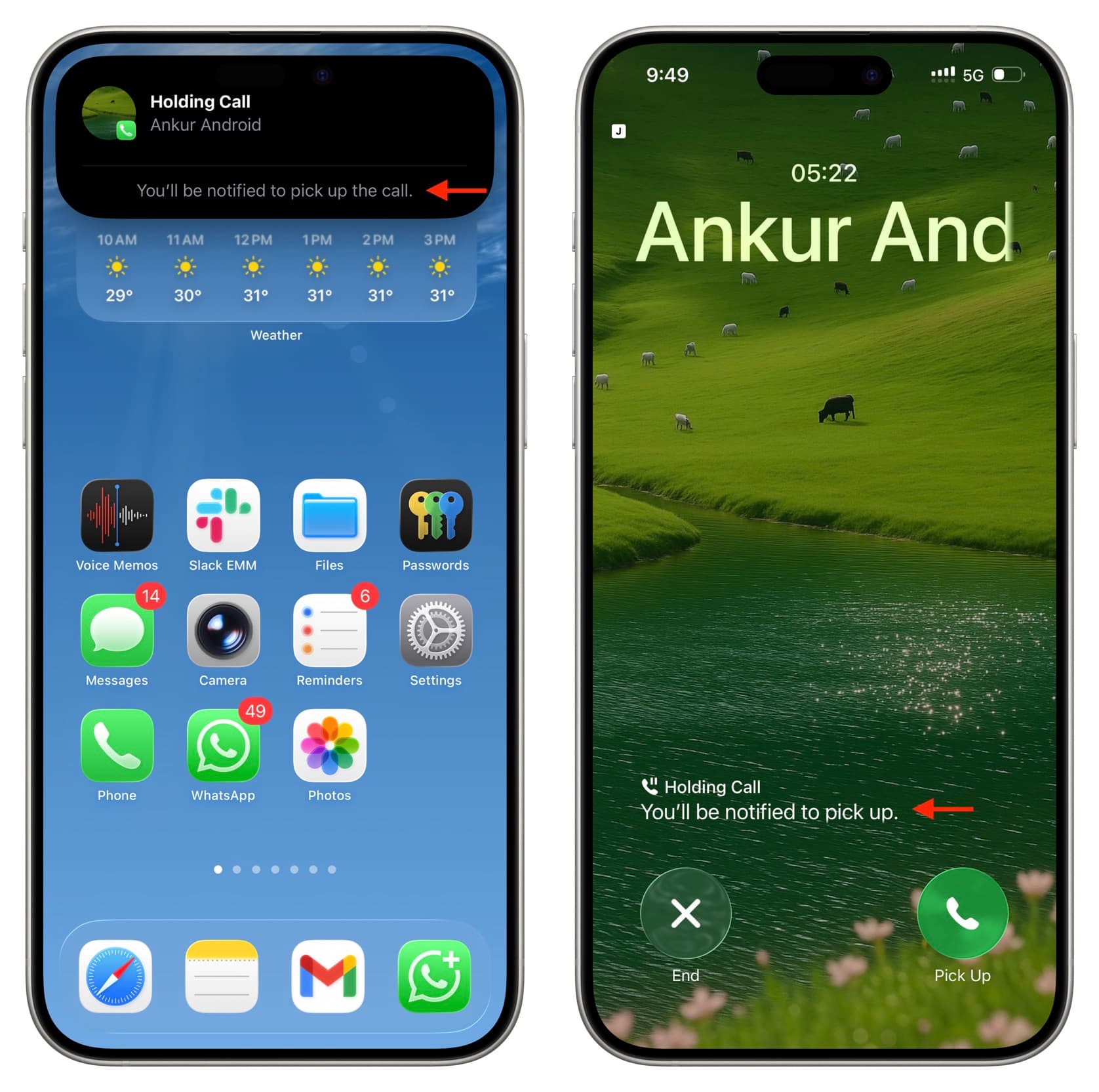 Anruf halten Sie werden aufgefordert, die Nachricht auf dem iPhone entgegenzunehmen