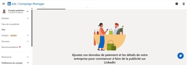 Section Facturation du gestionnaire de campagne LinkedIn