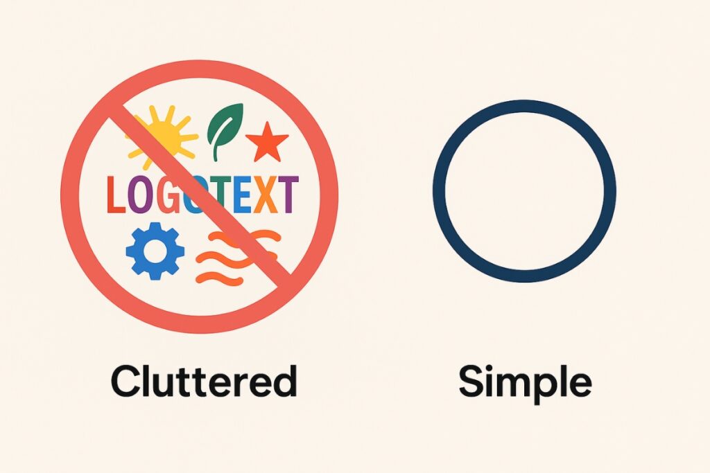 Überkompriziertes Logo, das mit Farben überfüllt ist, im Vergleich zu einem sauberen und einfachen Design.