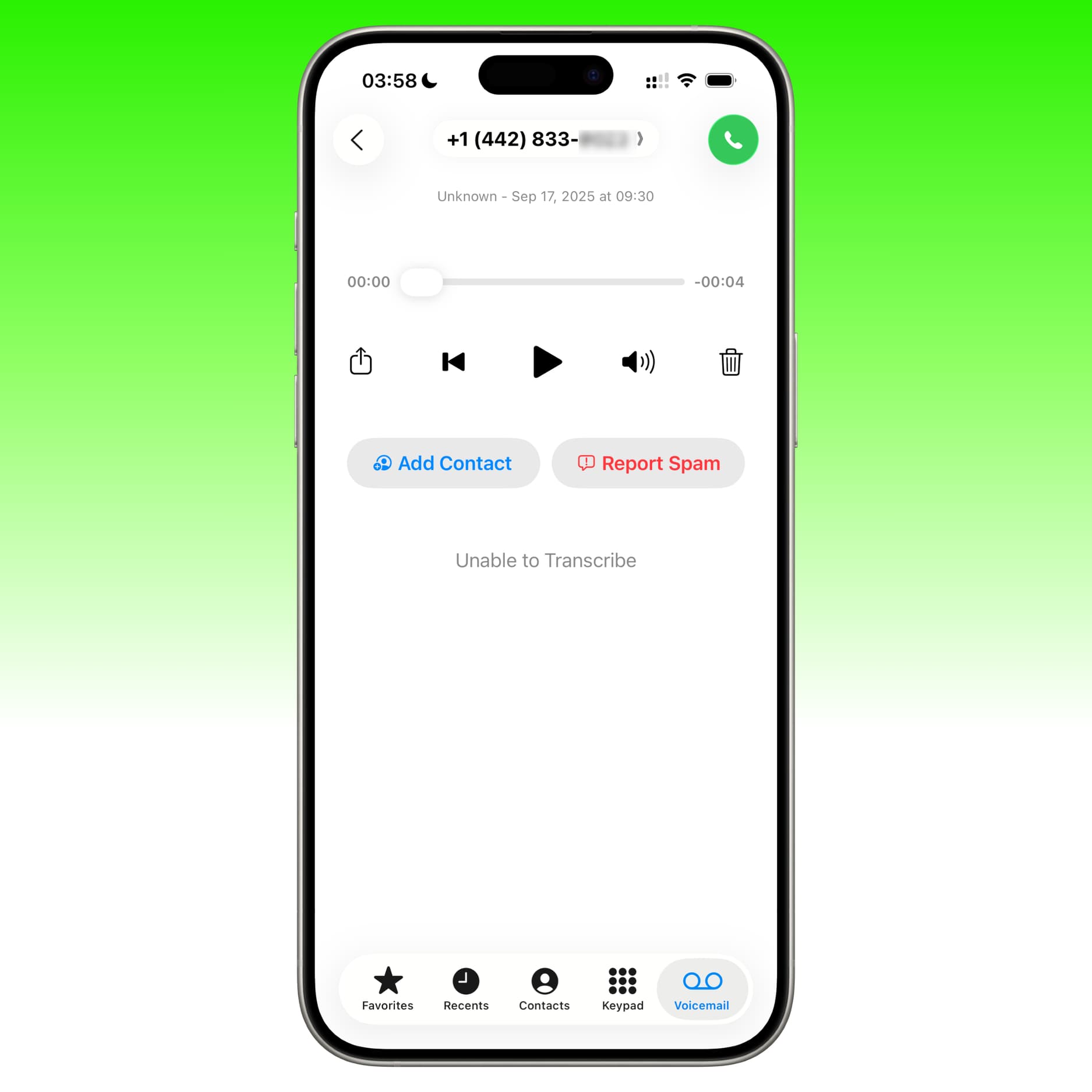 Unbekannte Voicemail auf dem iPhone als Spam melden
