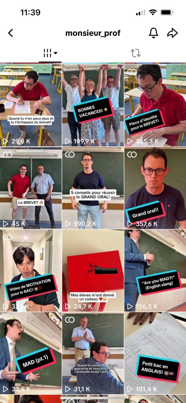 TikTok-Videos von Monsieur Prof mit einem Titel, der zu jedem Tag hinzugefügt wurde
