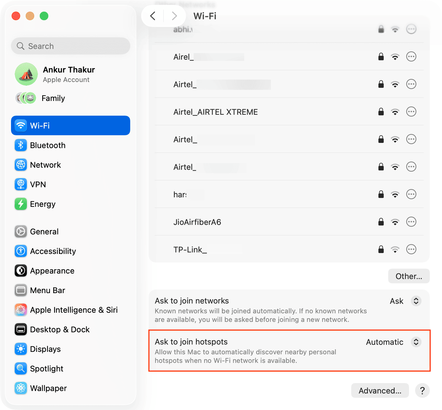 Stellen Sie den Mac so ein, dass er automatisch persönlichen Hotspots beitritt