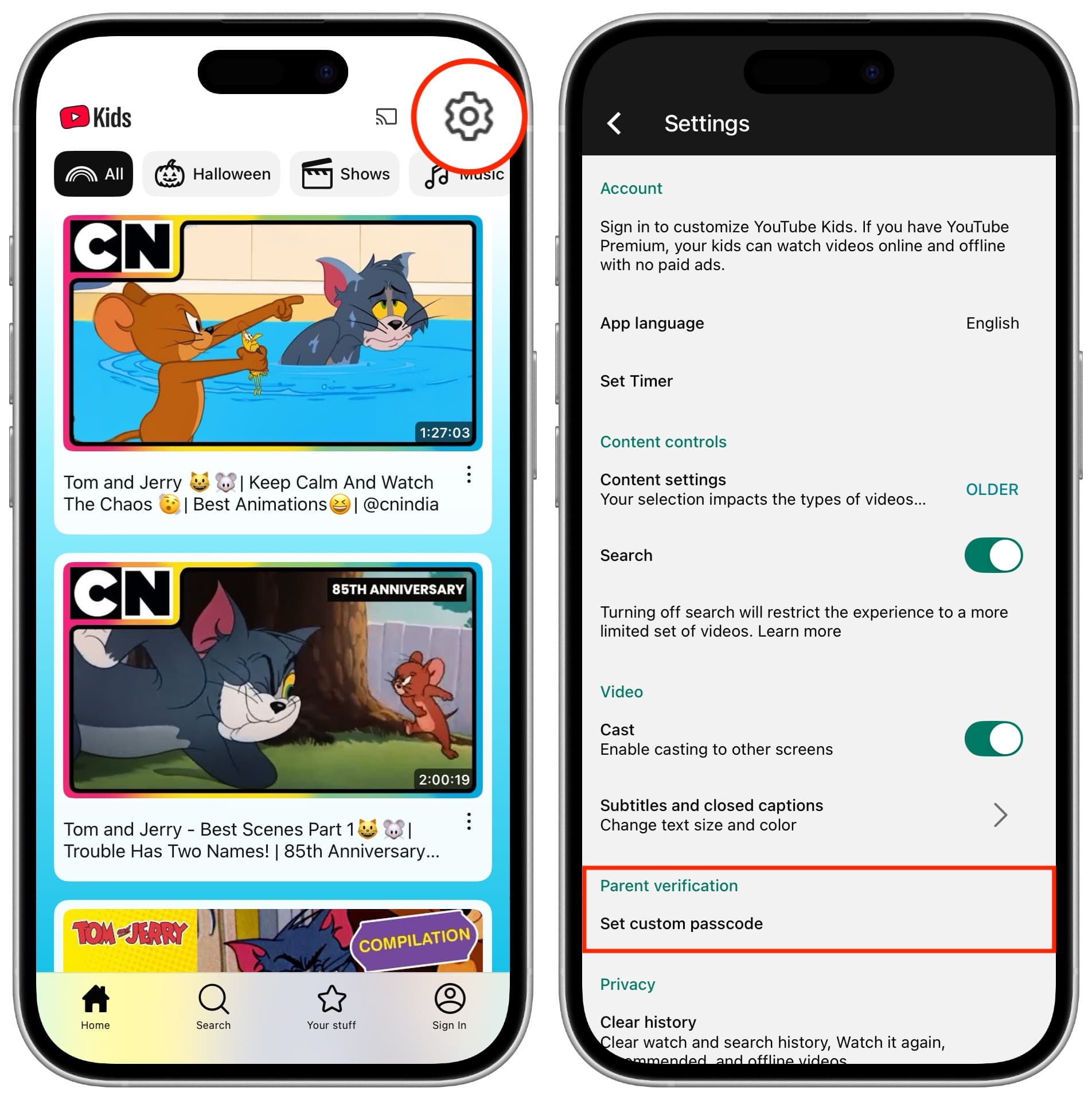 Setzen Sie benutzerdefiniertes Passwort für YouTube Kids App ein